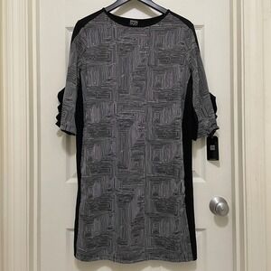 NEW Clara Sunwoo Geometric Shift Dress Black White Oversized Small Tunic Pockets